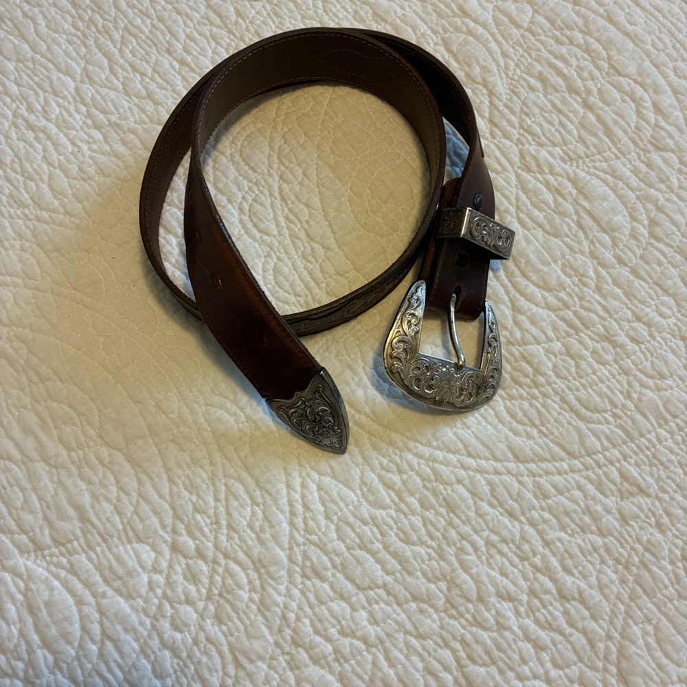 Nocona Dark Brown Leather Belt with Gold Detail